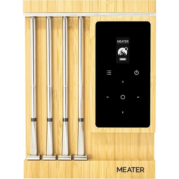 Meater Pro XL, kabelloses Fleischthermometer (edelstahl/holz, 75 Meter Reichweite, 4 nummerierte Temperaturfühler)