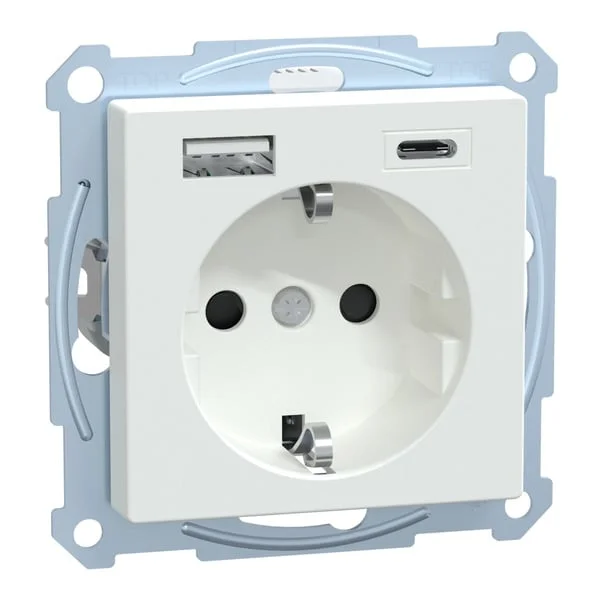 Merten Schutzkontakt Steckdose mit USB Ladegerät, Unterputz, 16 Ampere, 250 Volt, Typ F (weiß (glänzend), Retail)