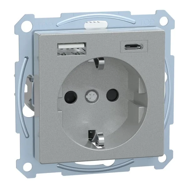 Merten Schutzkontakt Steckdose mit USB Ladegerät, Typ MEG2367-0460, Unterputz, 16 Ampere, 250 Volt (aluminium, Retail)