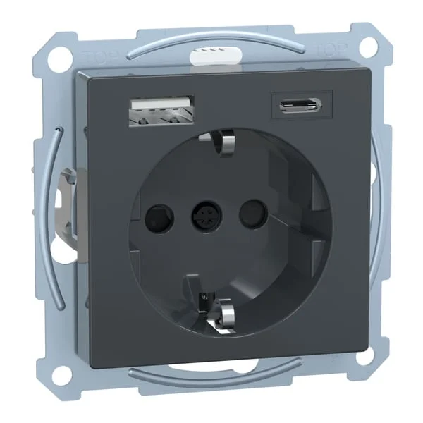 Merten Schutzkontakt Steckdose mit USB Ladegerät, Unterputz, 16 Ampere, 250 Volt, Typ F (anthrazit, Retail)
