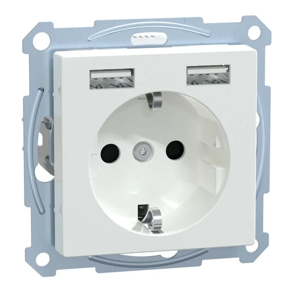 Merten Schutzkontakt-Steckdose mit USB-Ladegerät, 16 Ampere, 250 Volt, Unterputz, System M (weiß (glänzend), Retail)
