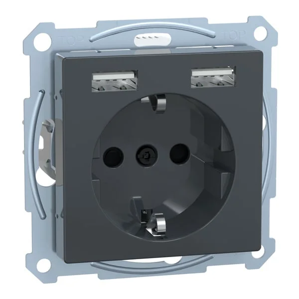 Merten Schutzkontakt Steckdose mit USB Ladegerät, Unterputz, 16 Ampere, 250 Volt, MEG2366-0414 (anthrazit, Retail)