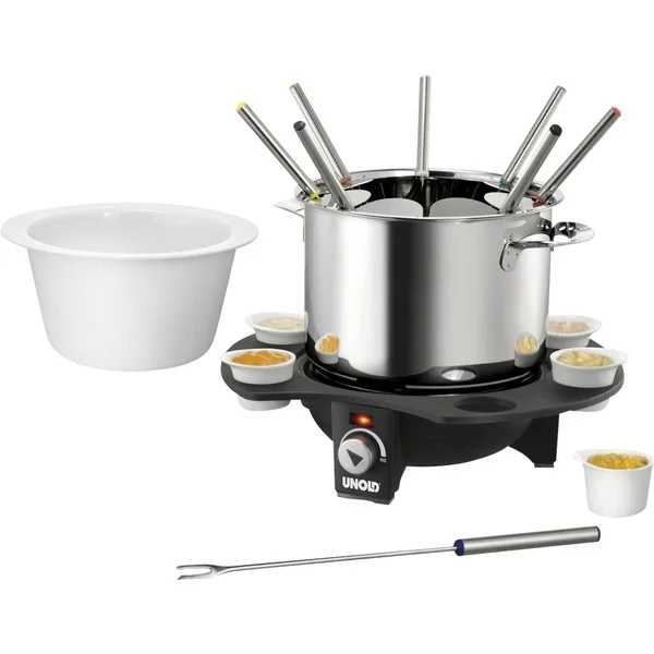 Unold Fondue-Set Elégance (silber/schwarz, 1.000 Watt, Edelstahl- und Keramiktopf)
