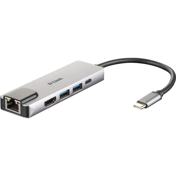 D-Link DUB-M520 USB-C Hub mit Ethernet und Powerdelivery, USB-Hub (silber)