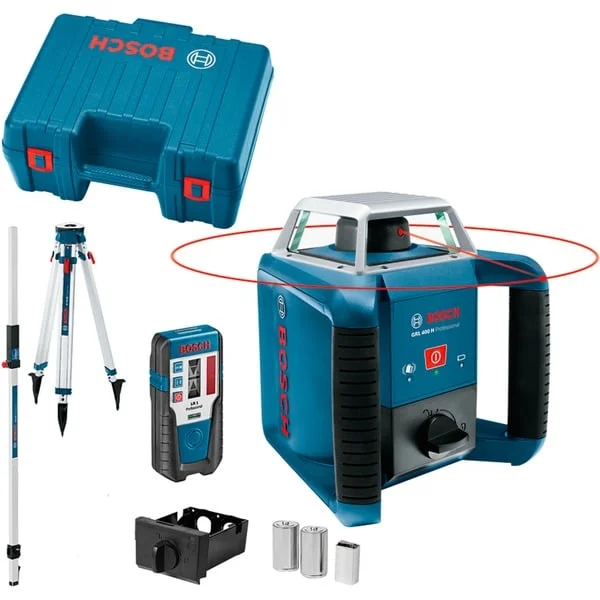 Bosch Professional Rotationslaser GRL 400 H Professional (blau, rote Laserlinie, mit Laser-Empfänger LR 1, Baustativ BT 170 HD, im Koffer)