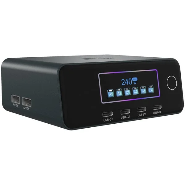 ICY BOX Diamond Charge 2401 GaN-Ladegerät mit LCD-TFT Display (IB-PS2401) (schwarz, 240 W)