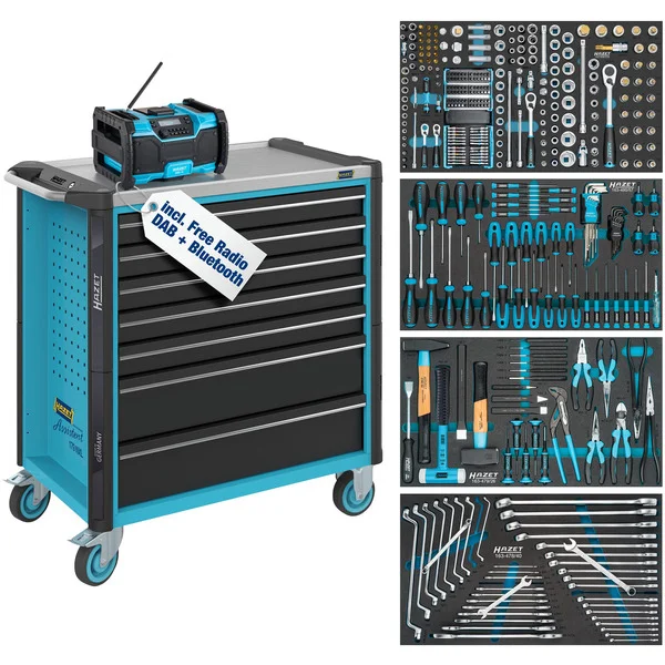 Hazet Werkstattwagen Assistent (179NXL-7/382) Sortiment, Werkzeugwagen (blau/schwarz, 308-teilig inkl. DAB Radio)
