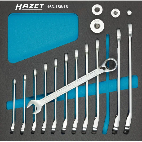 Hazet Knarren Ring-Maulschlüssel-Satz (163-186/16), Größe 2/3, Schraubenschlüssel (16-teilig, 8 bis 19 mm)