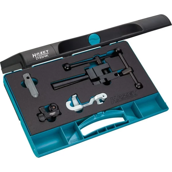 Hazet Bördelgerät-Satz (2193/4K), 4-teilig, Bördel-Werkzeug (blau/schwarz, Speziell für F-Bördel an kunststoffummantelten Bremsleitungen ⌀ 4,75 mm)