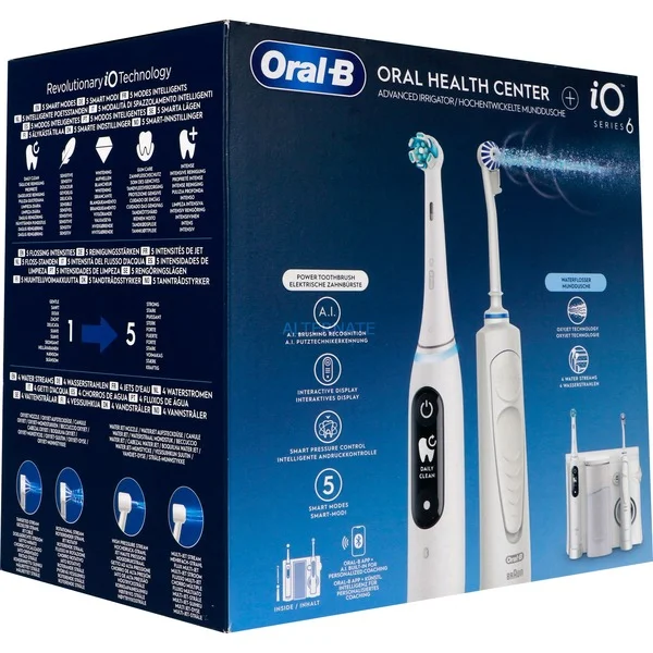 Oral-B Center OxyJet Reinigungssystem - Munddusche + Oral-B iO6, Mundpflege (weiß)