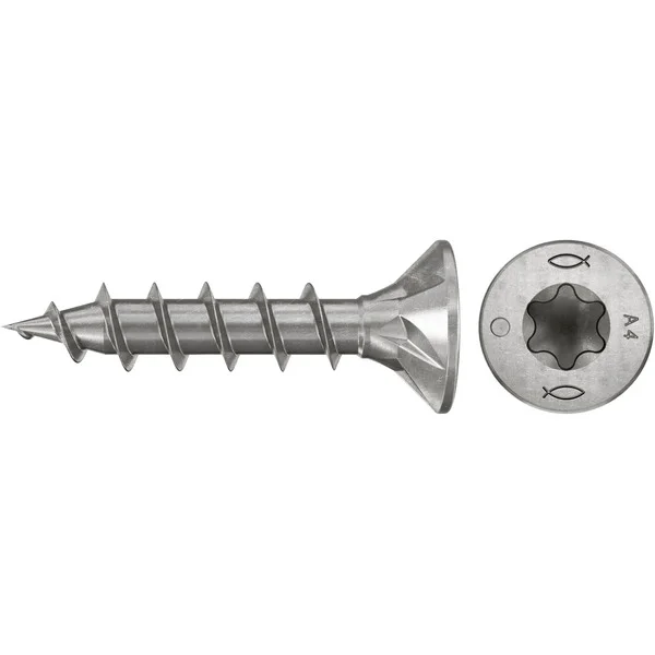 fischer Spanplattenschraube PowerFast II 4,0x30 Senkkopf TX (200 Stück, mit Vollgewinde, Edelstahl A4)