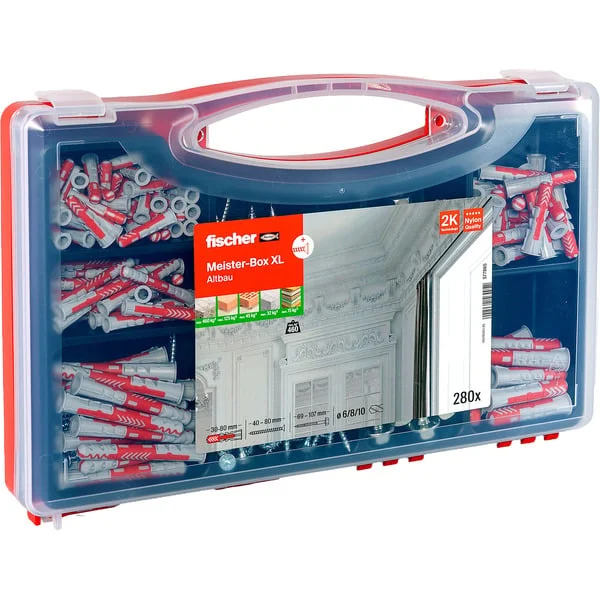fischer Meister-Box XL Altbau + Schrauben , Dübel (hellgrau/rot, 280-teilig)
