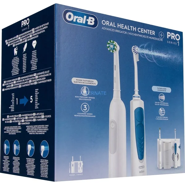 Oral-B Center OxyJet Reinigungssystem - Munddusche + Oral-B Pro 1, Mundpflege (weiß)