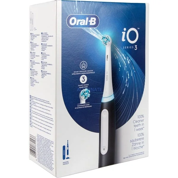 Oral-B iO Series 3 Matt Black mit Reiseetui, Elektrische Zahnbürste (schwarz, Matt Black)