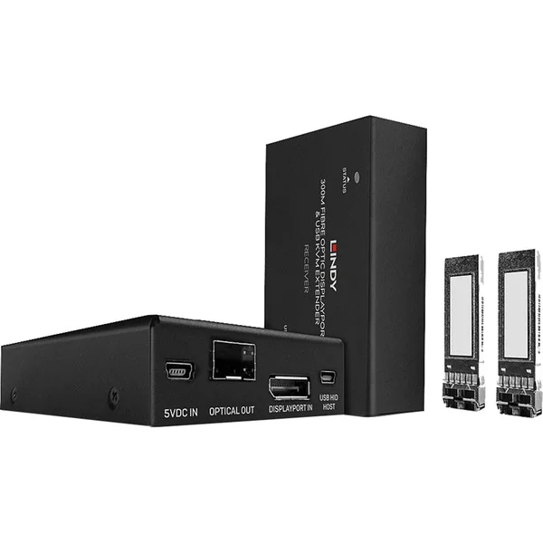 Lindy 300m Fibre Optic DisplayPort 1.2 & USB KVM Extender, DisplayPort-Verlängerung (schwarz)