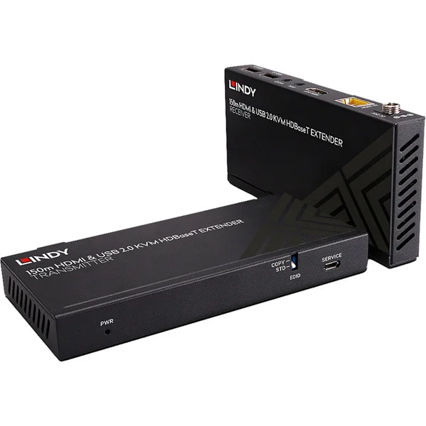 Lindy 150m Cat.6 HDBaseT KVM Extender, HDMI Verlängerung (schwarz, HDMI 4K60, USB 2.0 & IR)