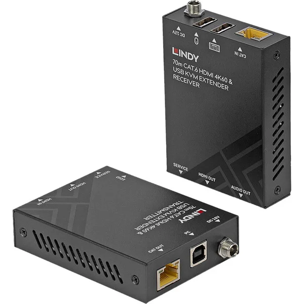 Lindy 70m Cat.6 KVM Extender, HDMI Verlängerung (schwarz, HDMI 4K60, USB & Audio )