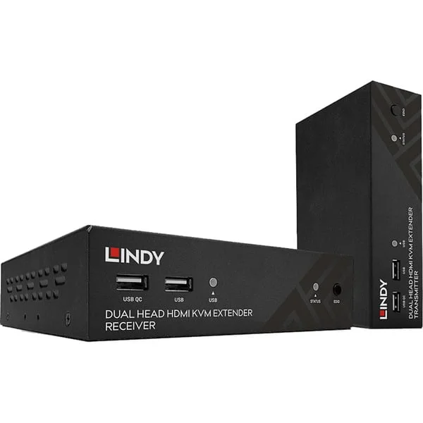 Lindy Dual Head HDMI, Cat.6, USB & RS232 Extender, KVM-Switch (schwarz, 100m)