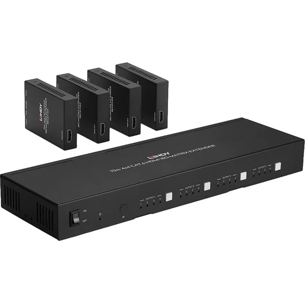 Lindy 4x4 HDMI Matrix Extender, HDMI Splitter (schwarz, 70m, Cat.6, 18G )