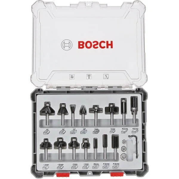 Bosch Professional Fräser-Set, 15-teilig (8mm-Schaft)