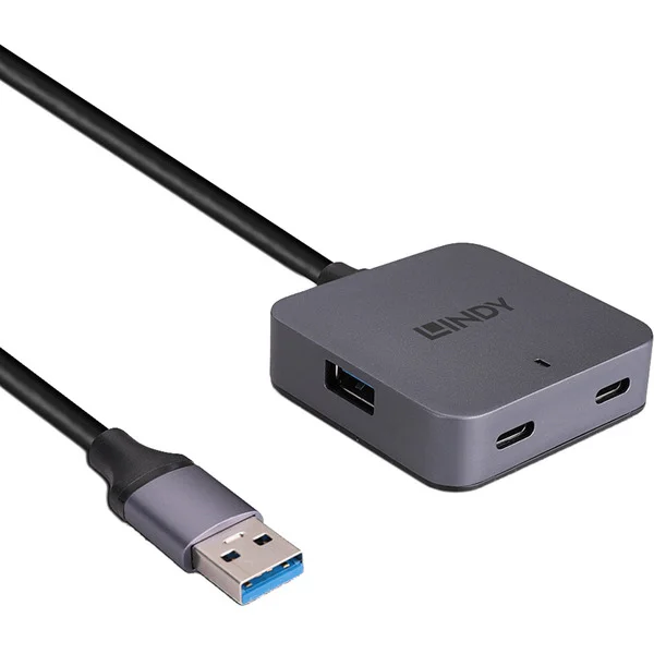 Lindy 4 Port USB 3.0 Hub, USB-Hub (grau/schwarz, 5m)