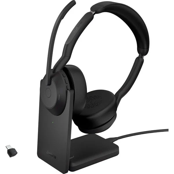 Jabra Evolve2 55, mit Ladestation, Headset (schwarz, Stereo, UC, USB-C, Link380c)
