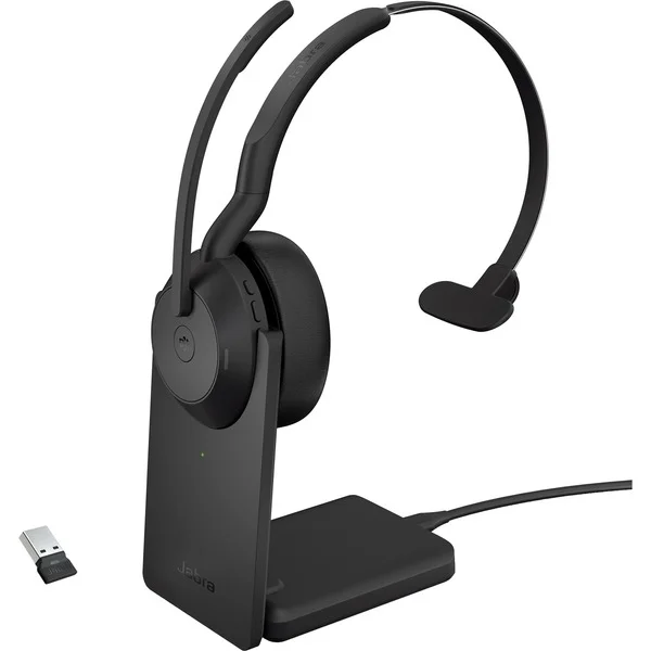 Jabra Evolve2 55, mit Ladestation, Headset (schwarz, Mono, Microsoft Teams, USB-A, Link380a)