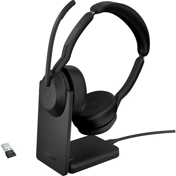 Jabra Evolve2 55, mit Ladestation, Headset (schwarz, Stereo, UC, USB-A, Link380a)