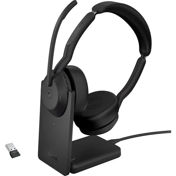 Jabra Evolve2 55, mit Ladestation, Headset (schwarz, Stereo, Microsoft Teams, USB-A, Link380a)