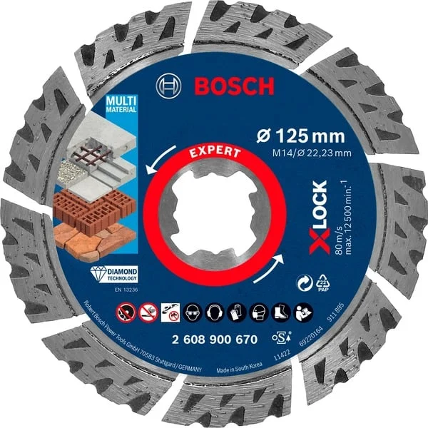 Bosch Professional X-LOCK Diamanttrennscheibe Expert MultiMaterial, Ø 125mm (Bohrung 22,23mm)