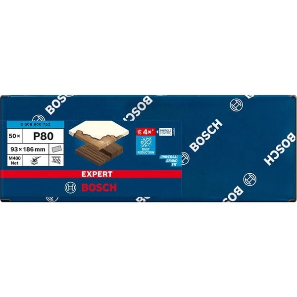 Bosch Professional Expert M480 Netzstruktur-Schleifblatt 93 x 186mm, K80 (50 Stück, für Schwingschleifer)