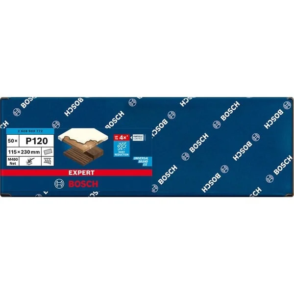 Bosch Professional Expert M480 Netzstruktur-Schleifblatt 115 x 230mm, K120 (50 Stück, für Schwingschleifer)