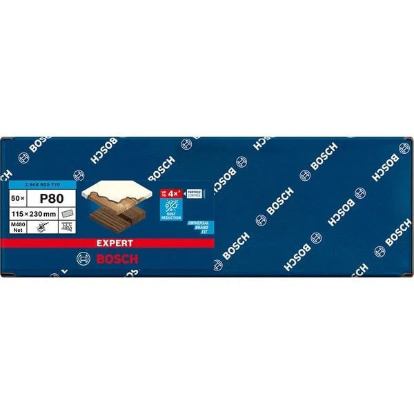 Bosch Professional Expert M480 Netzstruktur-Schleifblatt 115 x 230mm, K80 (50 Stück, für Schwingschleifer)
