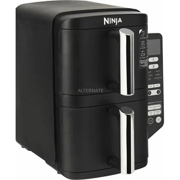 Ninja Double Stack 2-Ebenen Heißluftfritteuse SL300EU (schwarz, 2.470 Watt, 2 Körbe je 3,8 Liter)