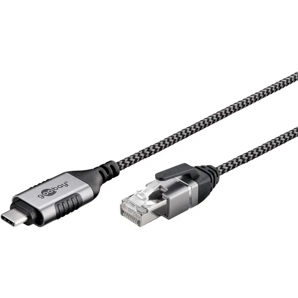 goobay Ethernet-Adapterkabel USB-C 3.2 Gen2 > RJ-45, Slim (schwarz/grau, 5 Meter)