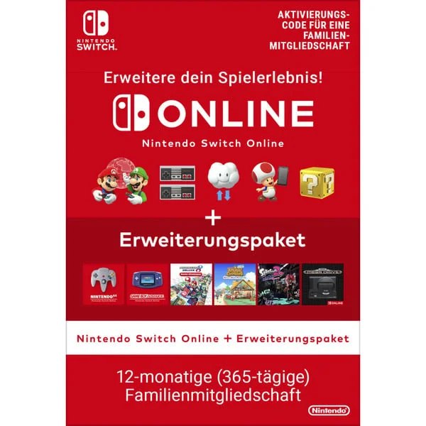 Nintendo Switch Online + Erweiterungspaket – Familienmitgliedschaft (365 Tage), Gamecard
