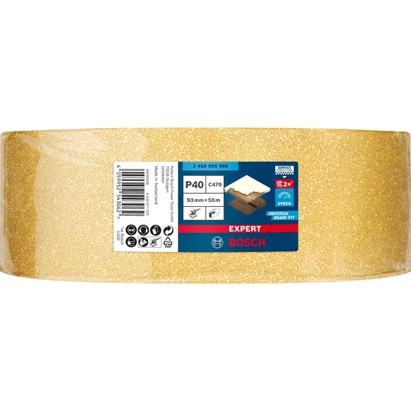 Bosch Professional Expert C470 Schleifblatt, 93mm, K40 (50 Meter Rolle, für Schwingschleifer, zum Handschleifen)