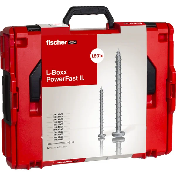fischer L-BOXX 102 PowerFast II Pan-Head, Schrauben-Set (silber, 1801-teilig, mit Profi-Bitset)