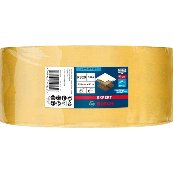 Bosch Professional Expert C470 Schleifblatt, 115mm, K320 (50 Meter Rolle, für Schwingschleifer, zum Handschleifen)