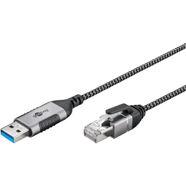 goobay Ethernet-Adapterkabel USB-A 3.2 Gen1 > RJ-45, Slim (schwarz/grau, 10 Meter)