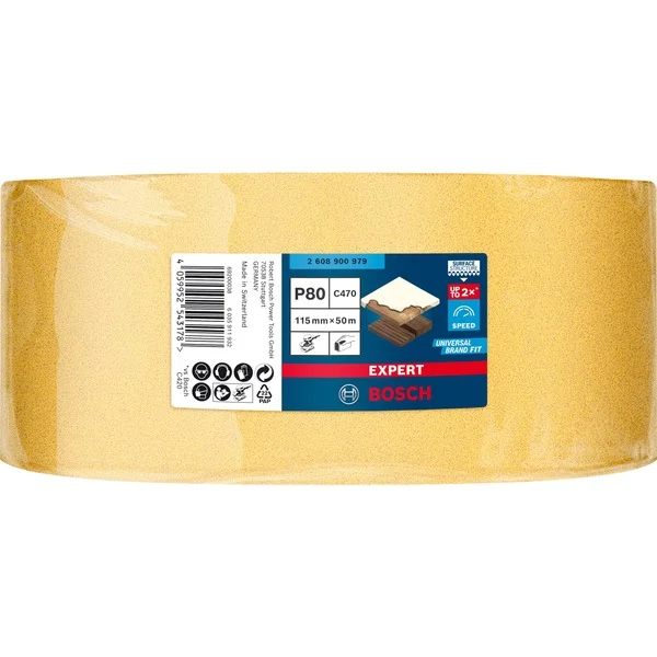 Bosch Professional Expert C470 Schleifblatt, 115mm, K80 (50 Meter Rolle, für Schwingschleifer, zum Handschleifen)