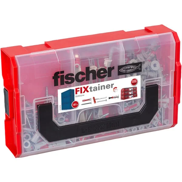 fischer FixTainer - DuoLine + Schraube, Dübel (hellgrau/rot, 181-teilig)