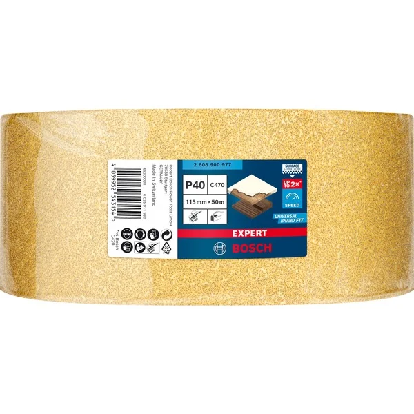 Bosch Professional Expert C470 Schleifblatt, 115mm, K40 (50 Meter Rolle, für Schwingschleifer, zum Handschleifen)