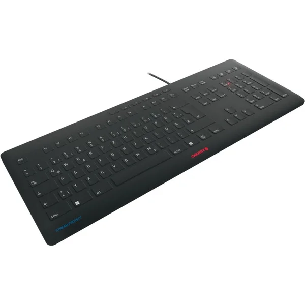 CHERRY STREAM PROTECT KEYBOARD, Tastatur (schwarz, DE-Layout, Cherry SX-Scherentechnologie)