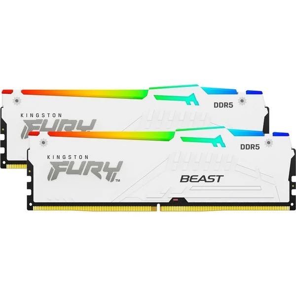 Kingston FURY DIMM 32 GB DDR5-5200 (2x 16 GB) Dual-Kit, Arbeitsspeicher (weiß, KF552C40BWAK2-32, FURY Beast RGB, INTEL XMP)