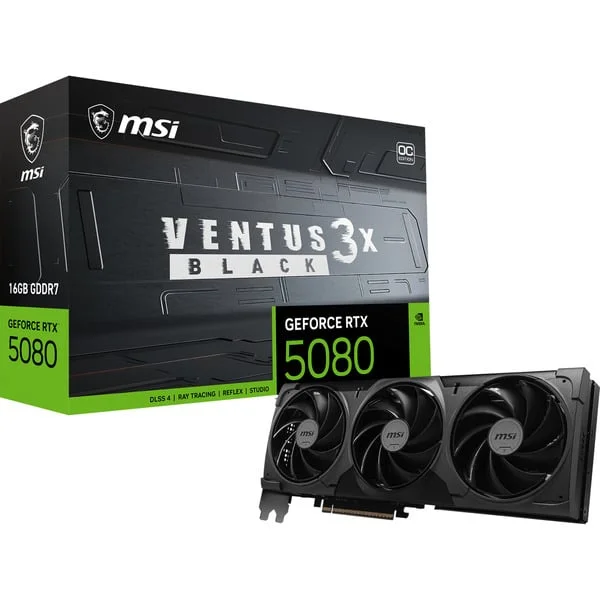 MSI GeForce RTX 5080 VENTUS 3X OC BLACK, Grafikkarte (schwarz, DLSS 5, 3x DisplayPort, 1x HDMI 2.1)