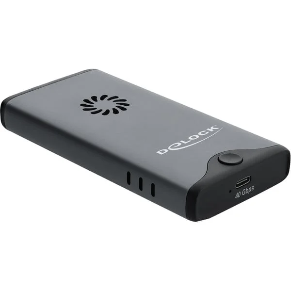 DeLOCK USB-C 40 Gbps für M.2 NVMe PCLe SSD mit Lüfter, Laufwerksgehäuse (grau/schwarz, werkzeugfrei)