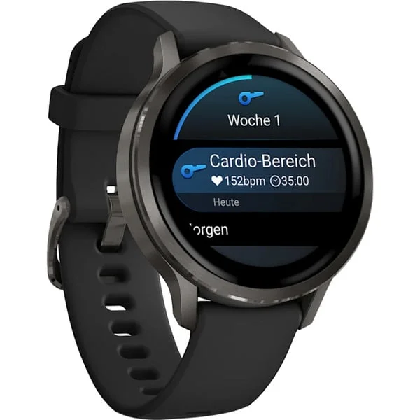 Garmin Venu 4 - 41 mm, Smartwatch (schwarz/schiefergrau, Silikon-Armband in grau)