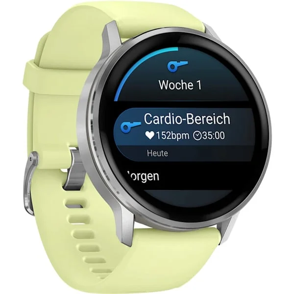 Garmin Venu 4 - 45 mm, Smartwatch (silber, Silikon-Armband in hellgelb)
