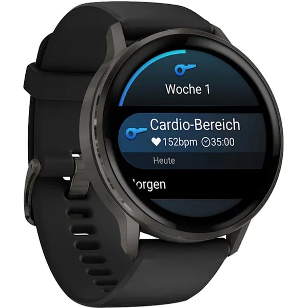 Garmin Venu 4 - 45 mm, Smartwatch (schwarz/schiefergrau, Silikon-Armband in grau)